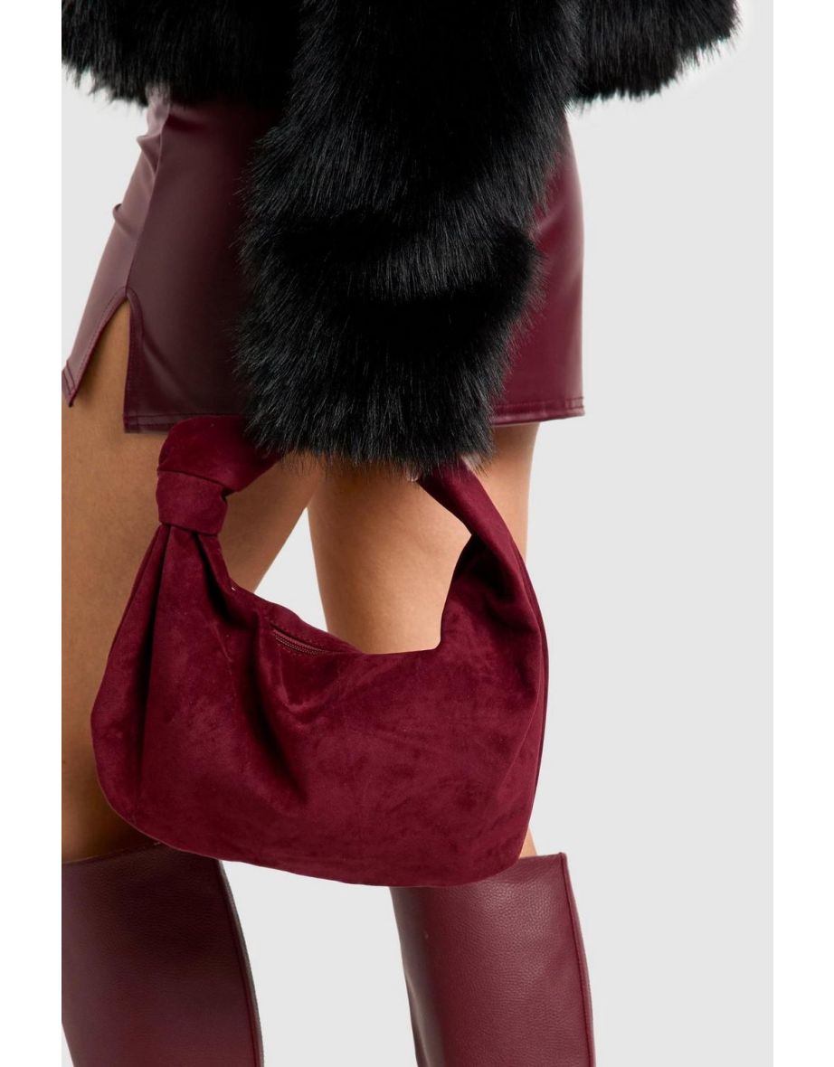 Faux Suede Knot Detail Grab Bag - burgundy
