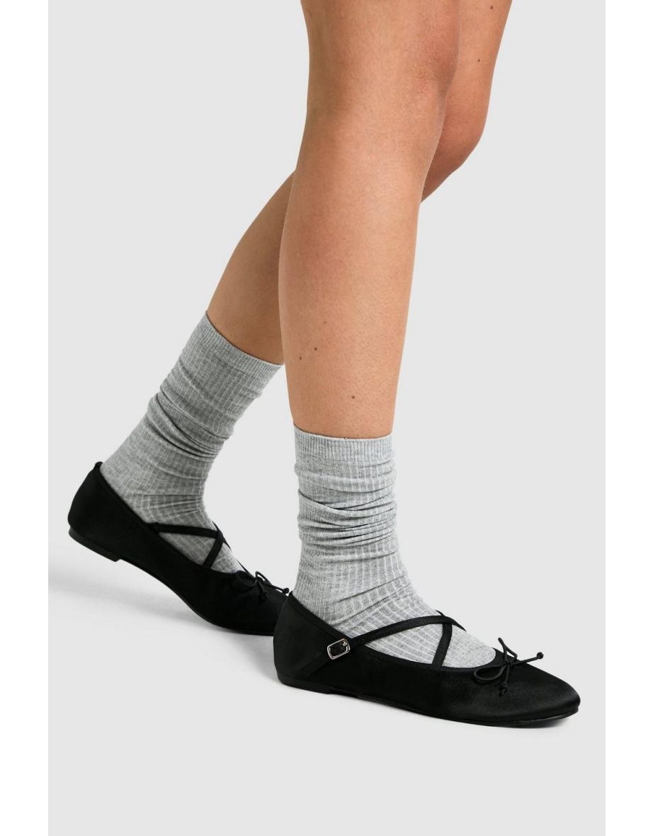 Grey Fine Ribbed Long Slouchy Socks - grey