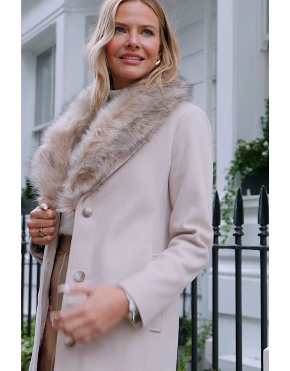 Oatmeal Faux Fur Shawl Collar Longline Coat - 4