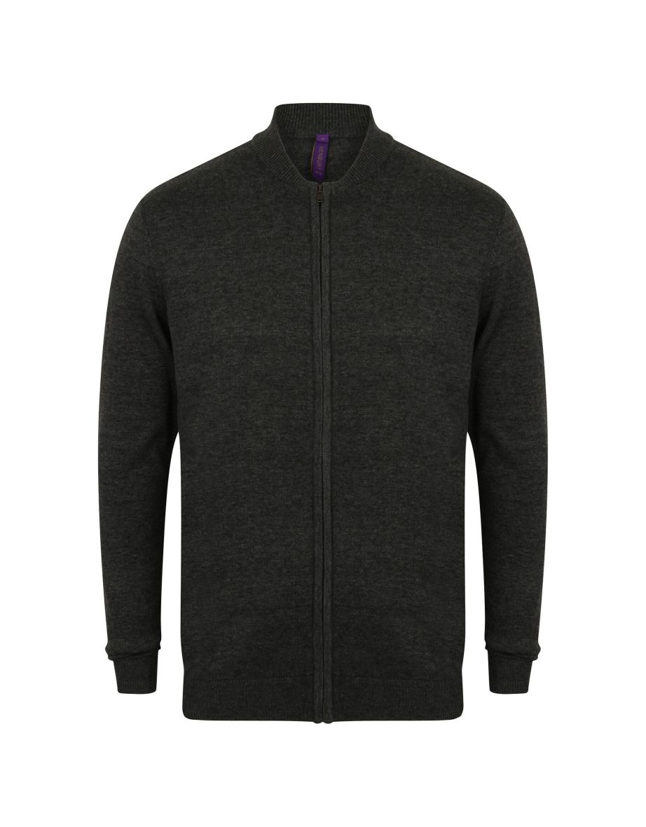 Henbury Unisex Knitted Bomber Jacket - Grey Marl