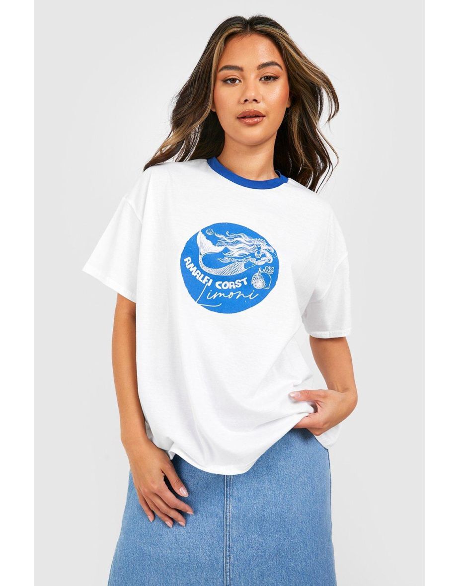 Contrast Binding Placement Tshirt - ivory