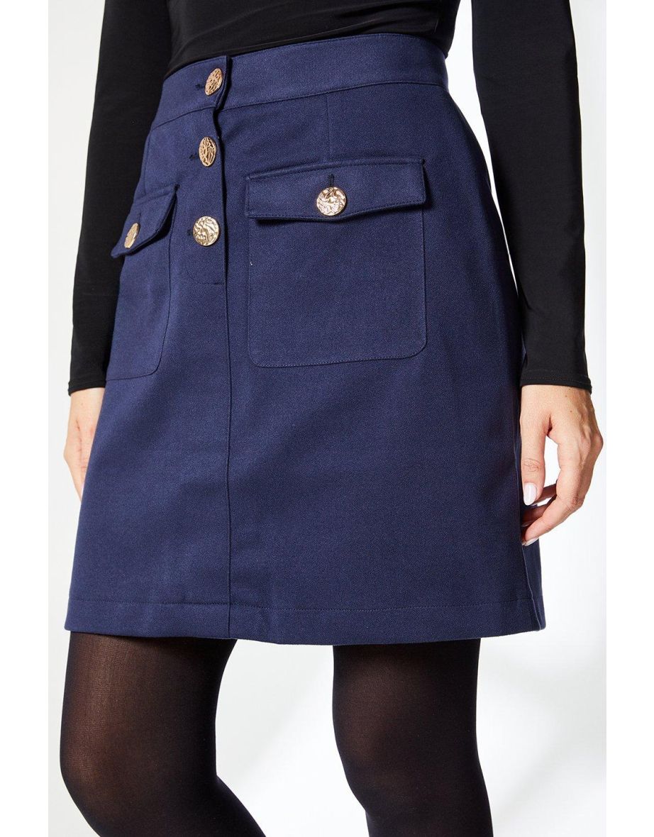 Principles by Debenhams Button Detail Mini Navy Skirt - 3