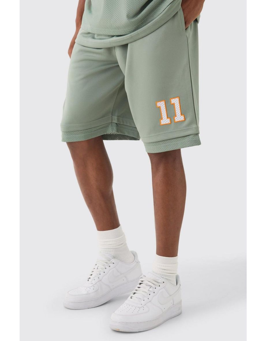 Shop Loose Fit Bhm Satin Mesh Long Length Basketball Shorts olive Online in Bahrain VogaCloset