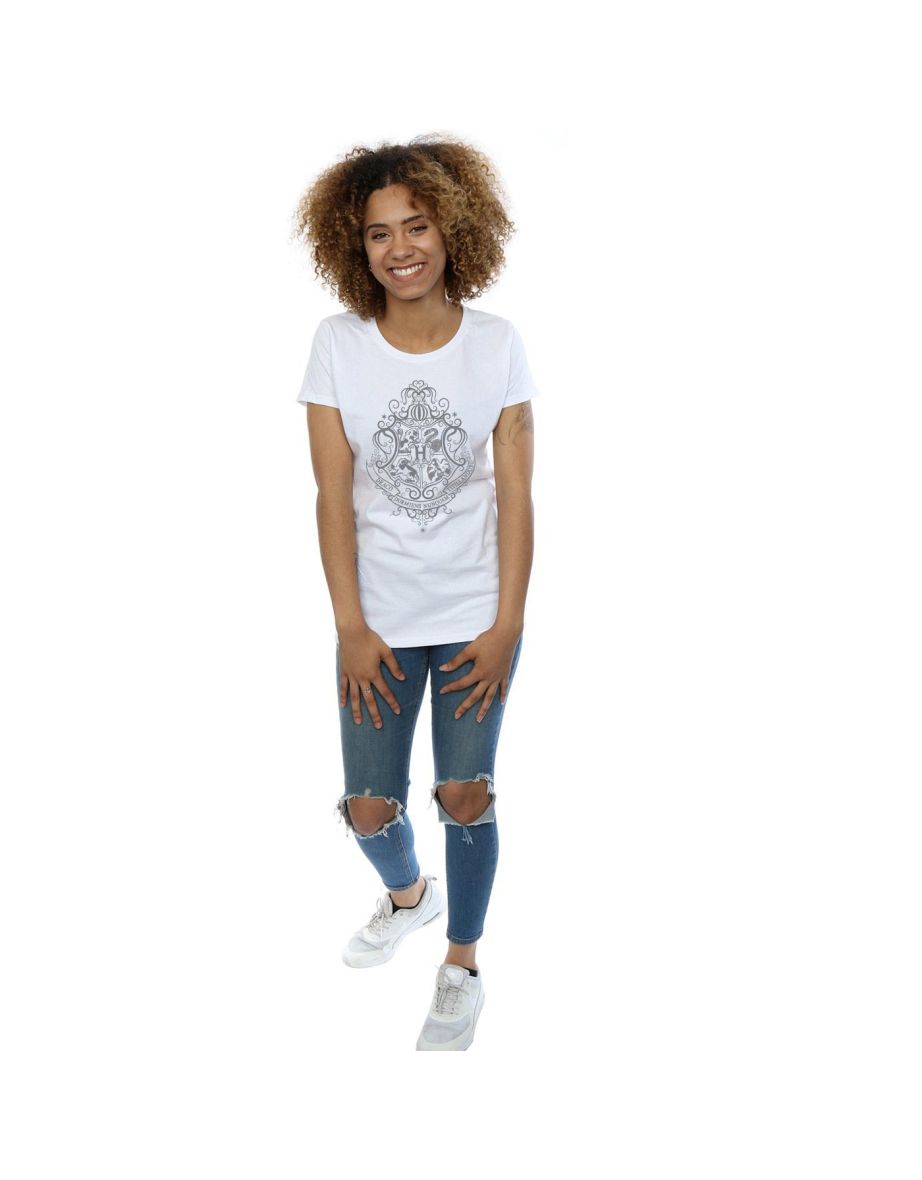 Harry Potter Womens/Ladies Hogwarts Draco Dormiens Crest Cotton T-Shirt - White - 3