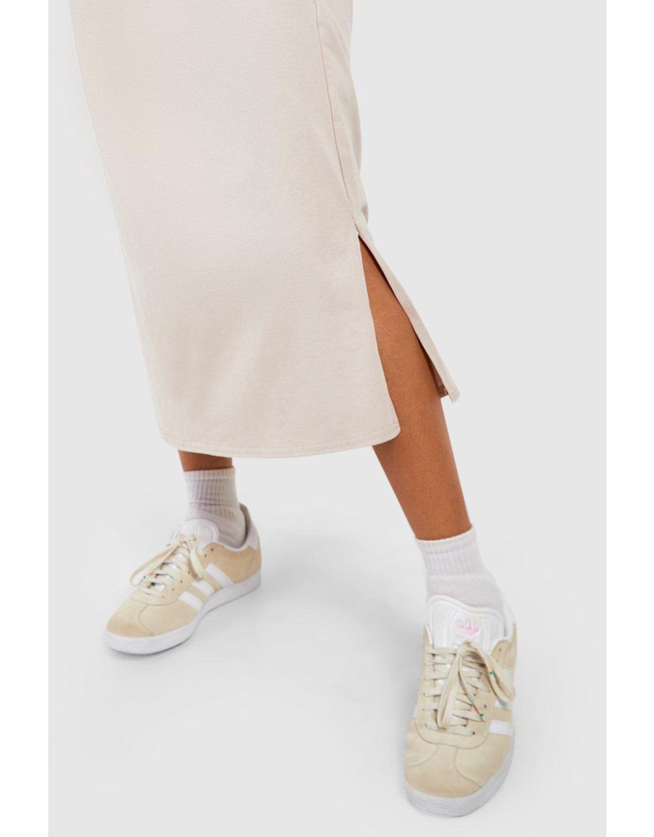 Oversized Long Sleeve Midaxi T-shirt Dress - stone - 3