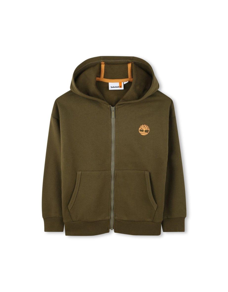 Timberland Boys Back Logo Full Zip Hoodie Khaki - khaki