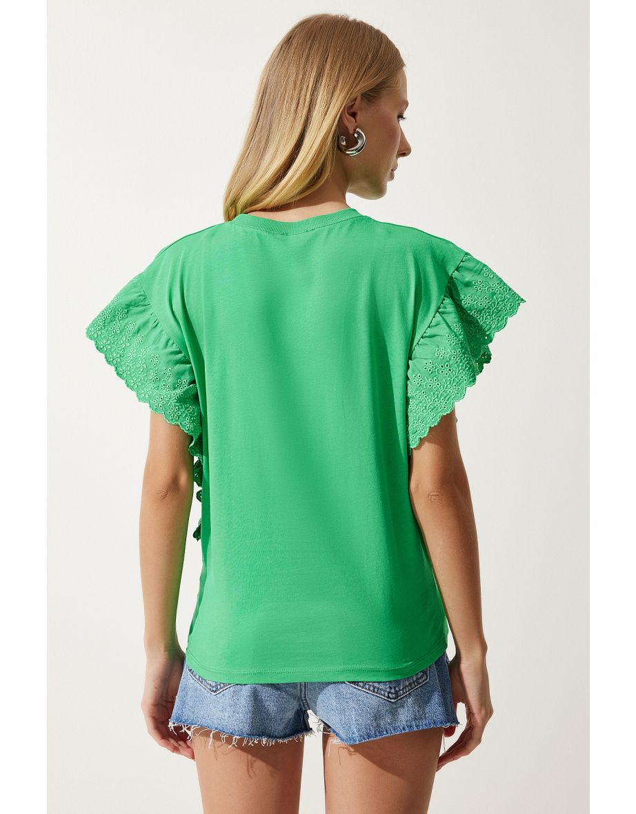 Women's Green Scalloped Knitted Blouse - 4