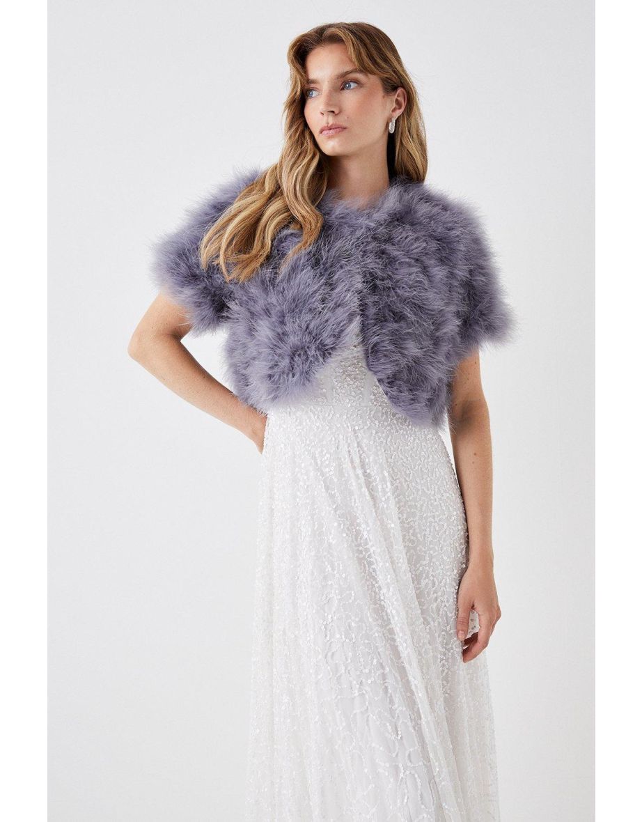 Short Sleeve Feather Shrug Jacket - 3