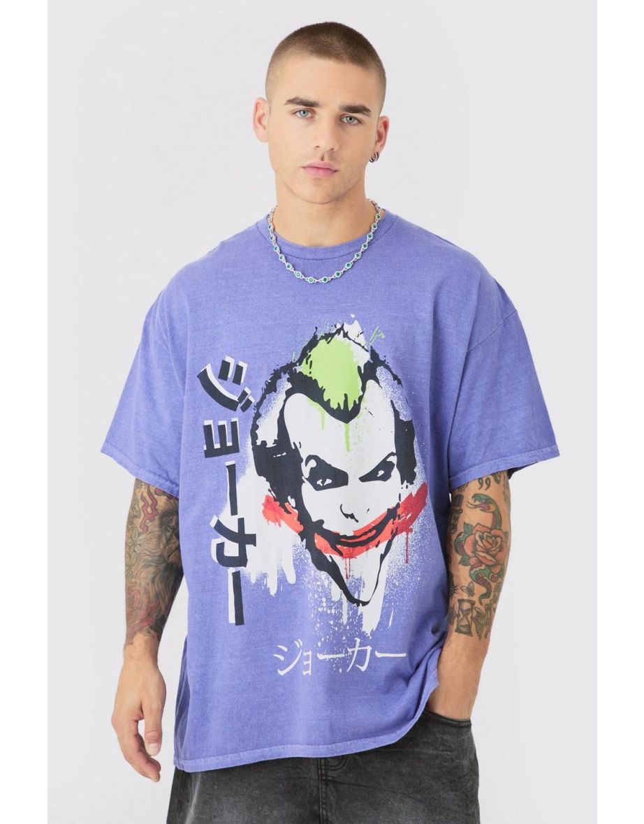 Shop Oversized Joker Anime Wash License T shirt purple Online in Bahrain VogaCloset