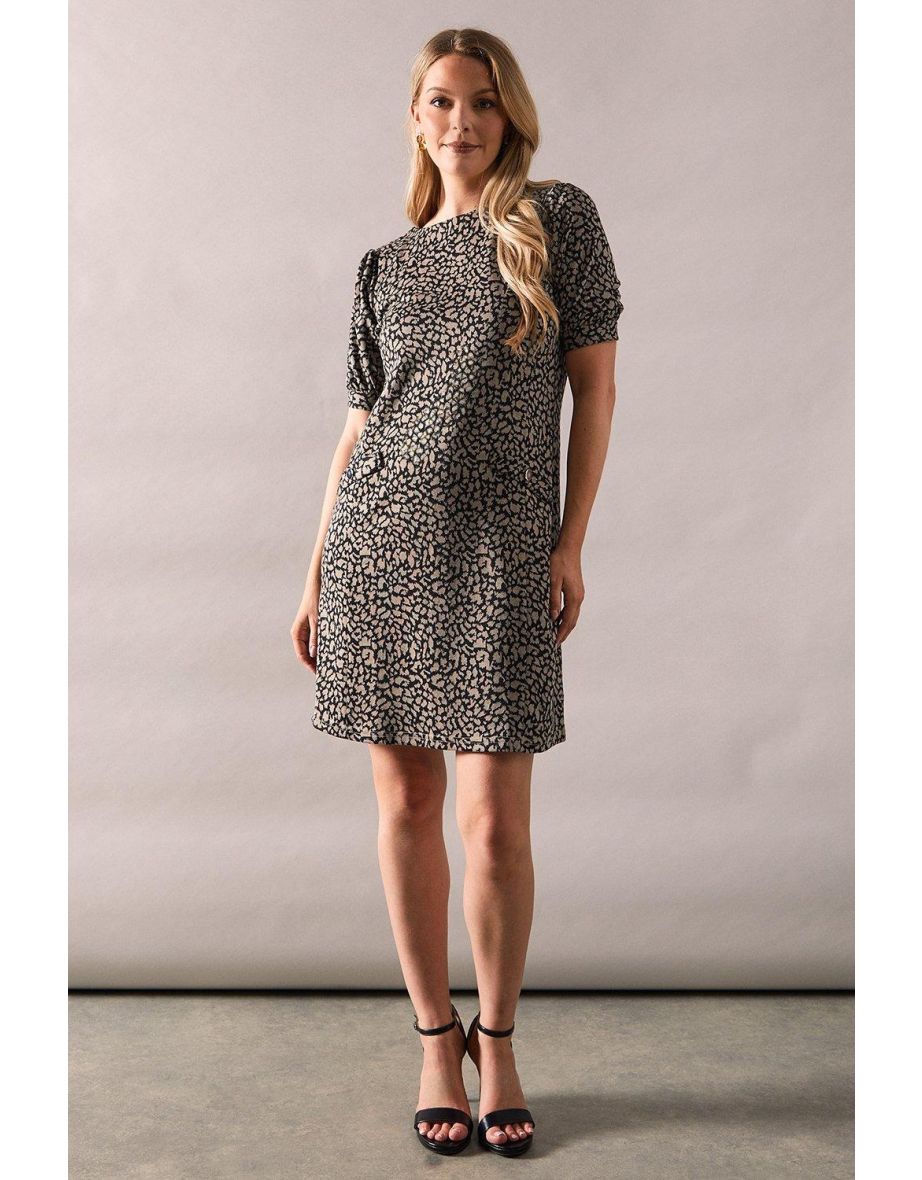 Tall Black Short Sleeve Jacquard Ponte Shift Dress