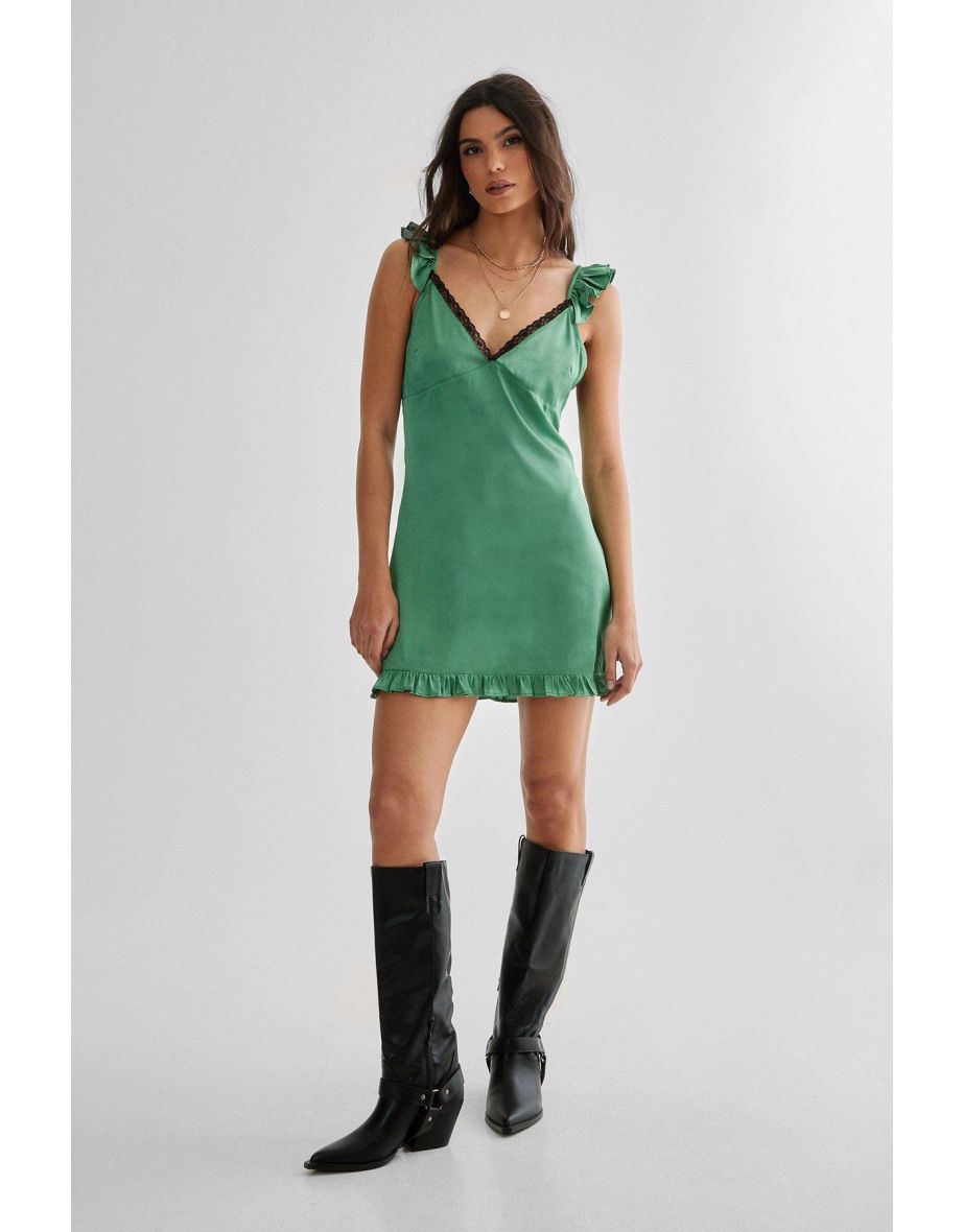 Ruffle Lace Trim Frill Hem Mini Dress