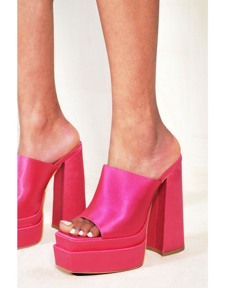 CAMILA STATEMENT PLATFORM BLOCK HEEL MULES WITH SQUARE TOE IN FUCHSIA PINK - 1