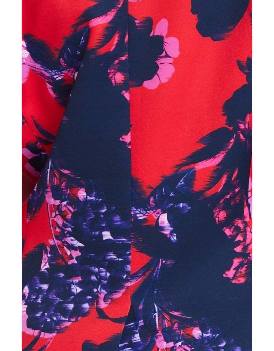 Women's Floral Print Blazer with Faux-Fur Cuffs and Fluffy Trim . - 8