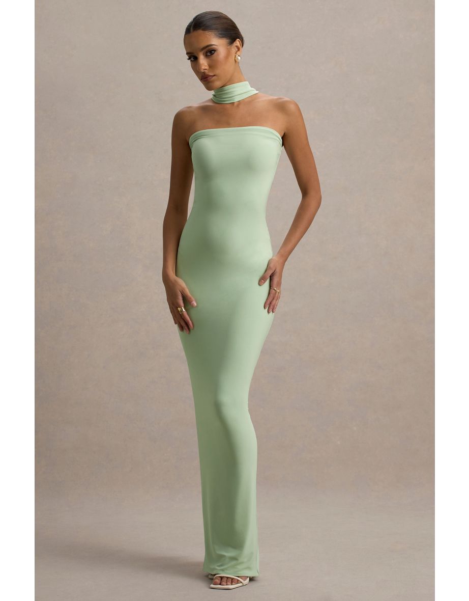 Nobu | Light Green Bandeau Maxi Dress With Halter-Collar