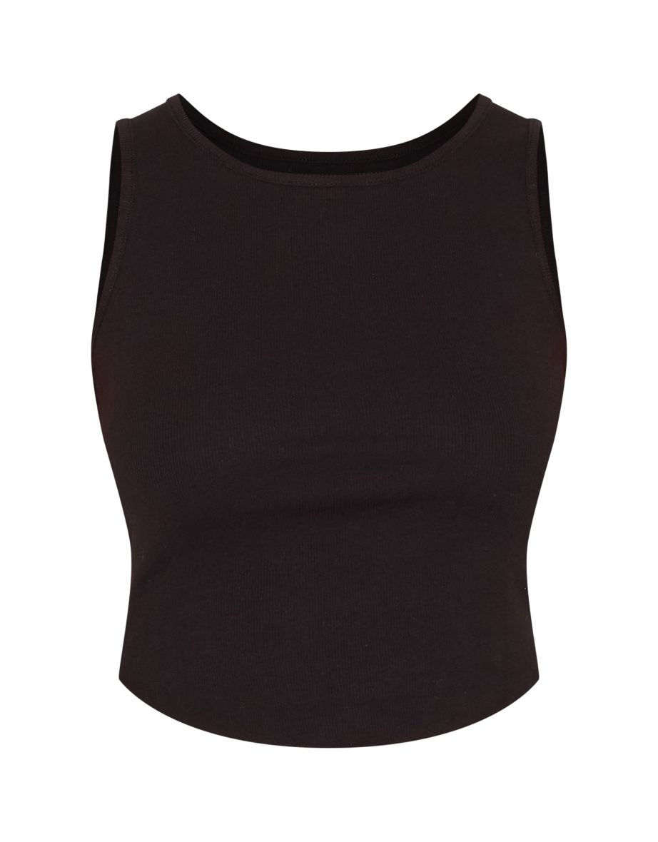 Black Ribbed Curve Hem Detail Vest Top - 4