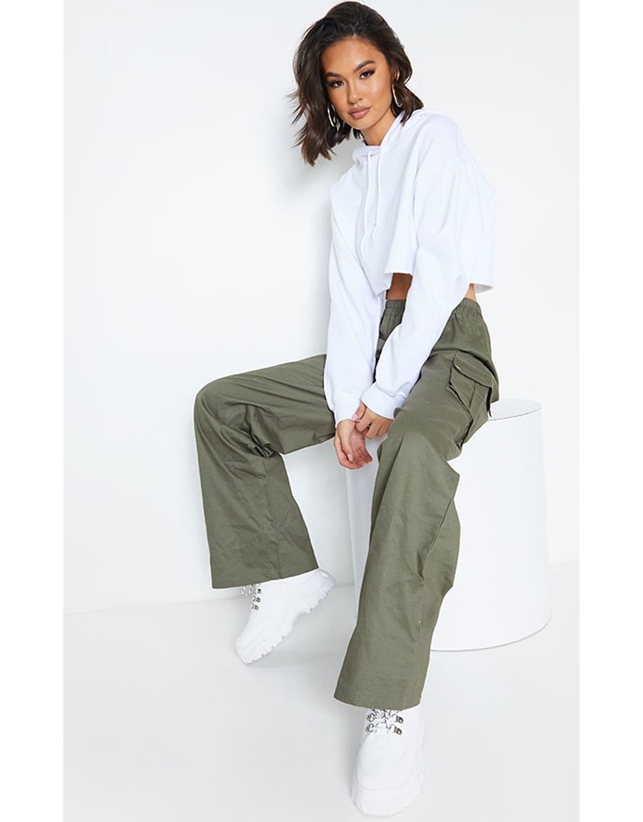 Khaki Wide Leg Cargo Trousers