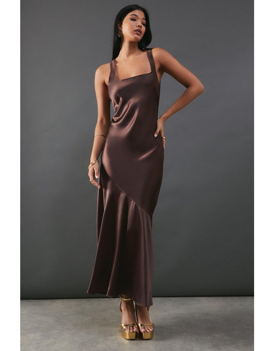 Satin Scoop Neck Bias Midi Slip Dress