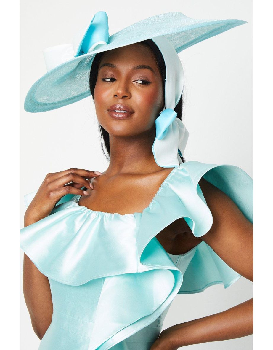 Lisa Tan Satin Bow Wide Brim Hat - 1