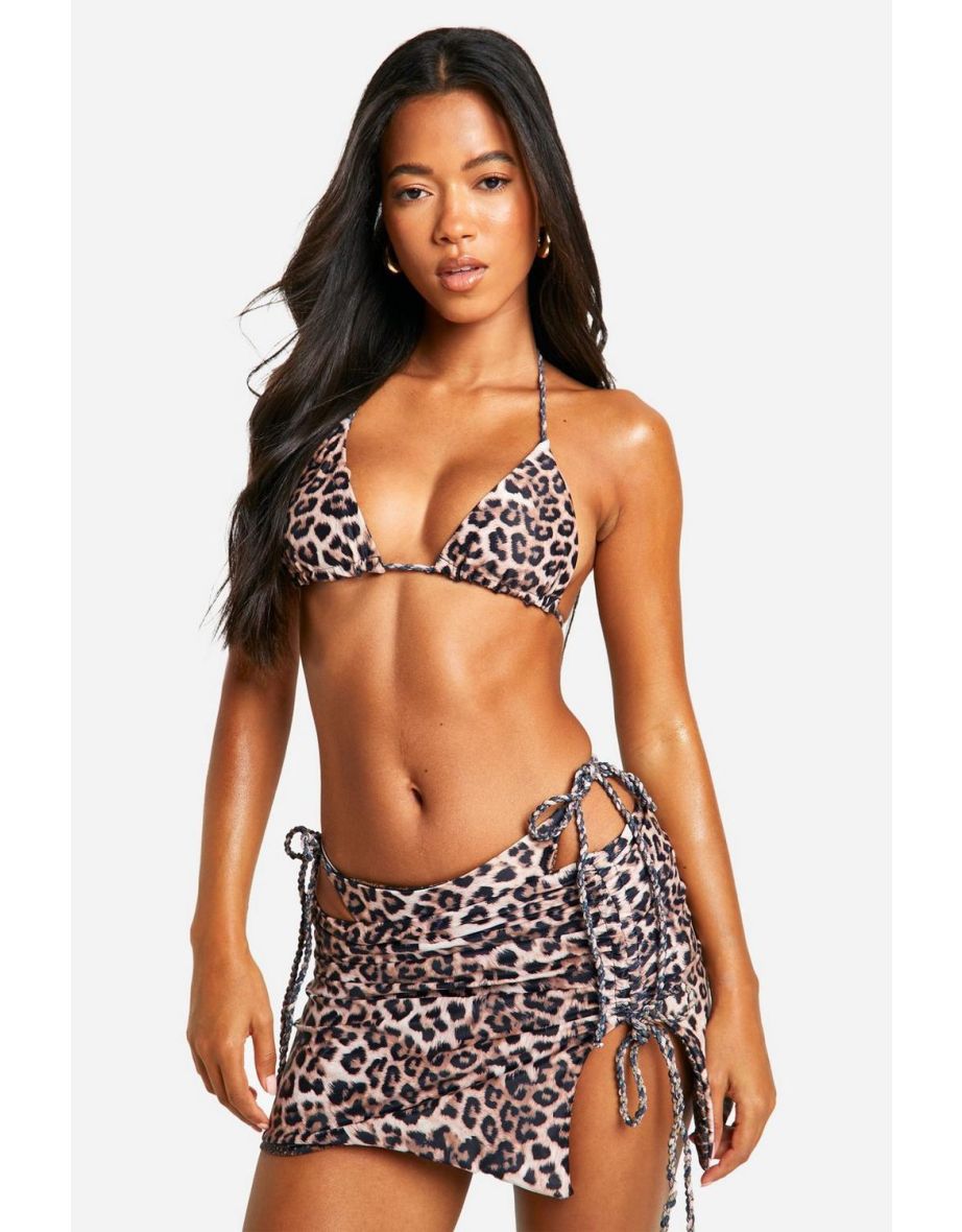 Animal Print Reversible Swim Skirt - brown