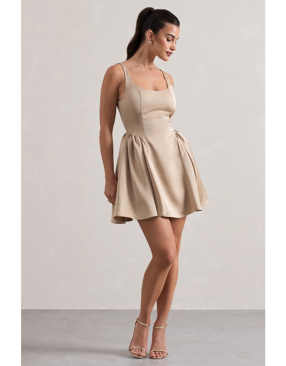 Cyrus | Champagne Satin Scoop-Neck Mini Dress - 3