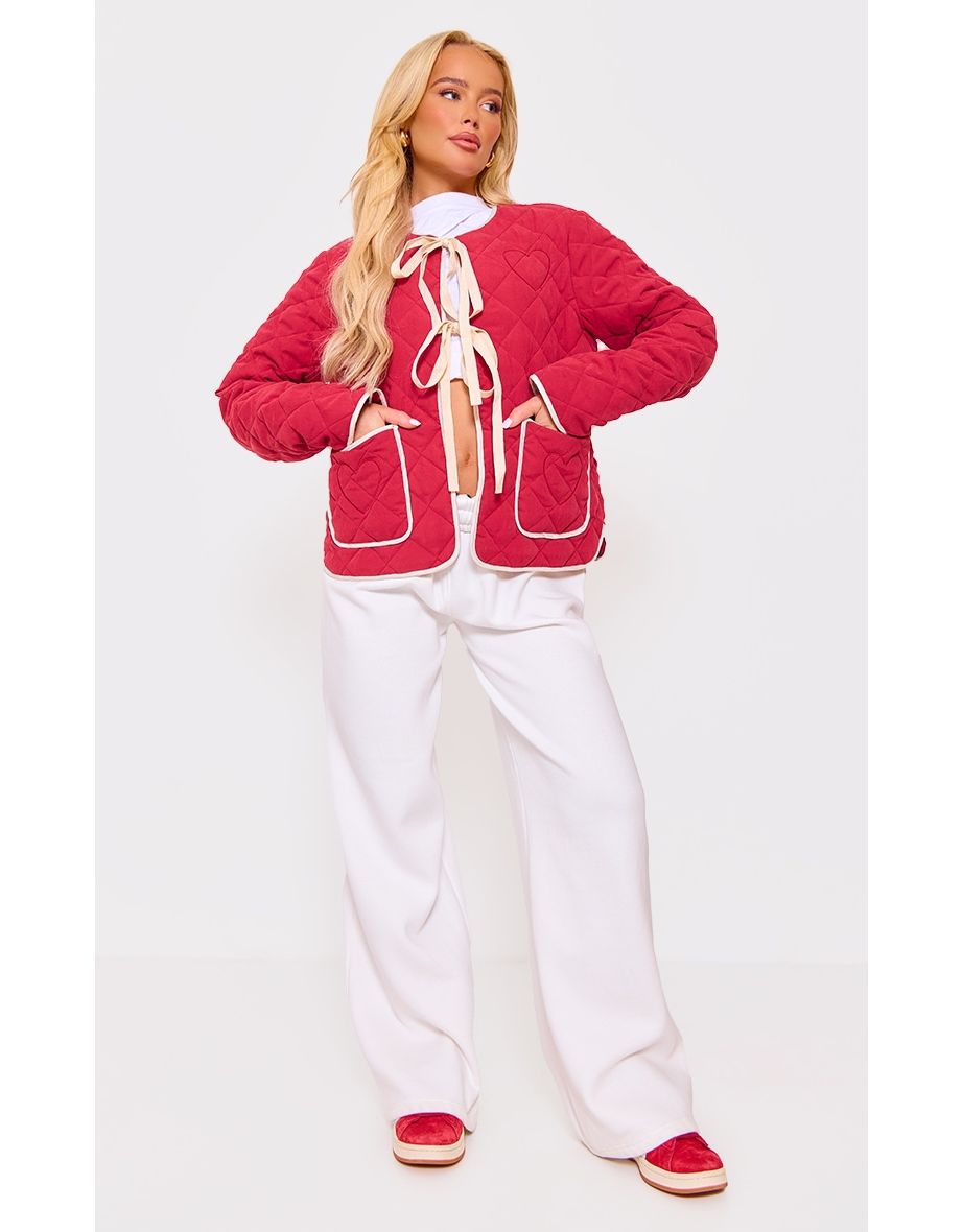 Red Quilted Stitch Detail Lightweight Jacket