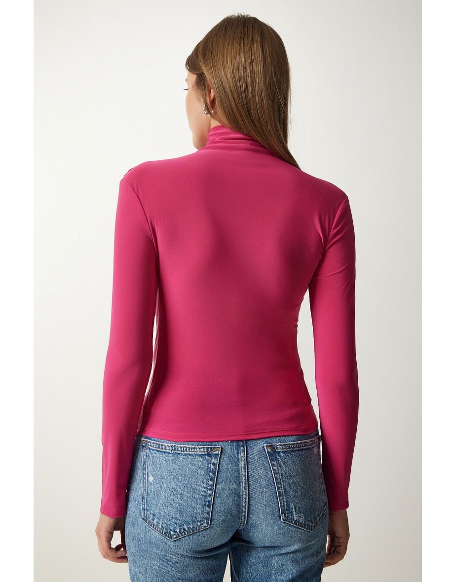 Women's Pink Gathered Detailed High Neck Sandy Blouse - 5