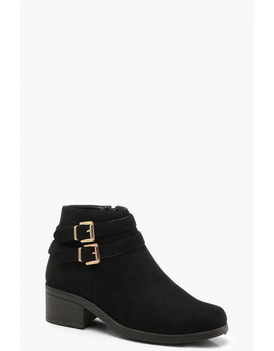 Double Buckle Chelsea Ankle Boots - black