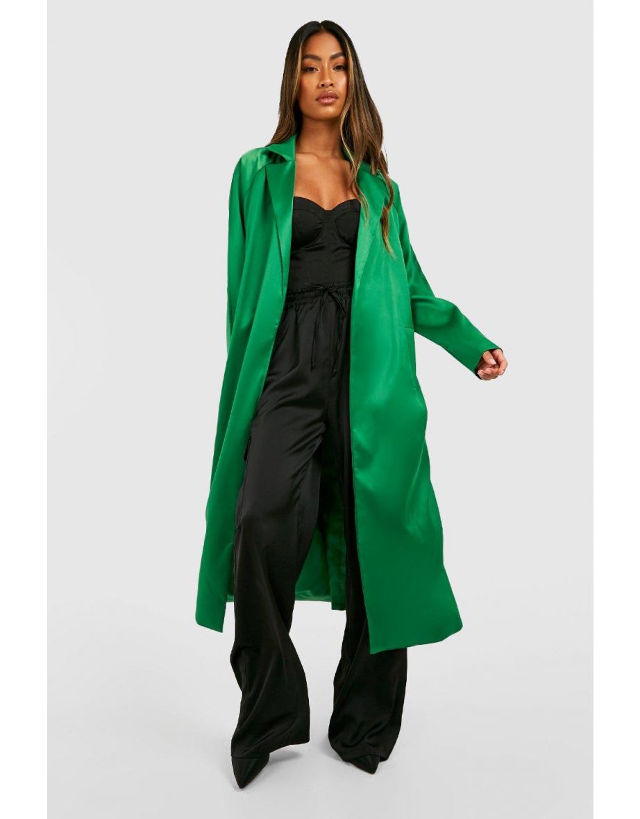 Satin Longline Duster Coat - green - 3