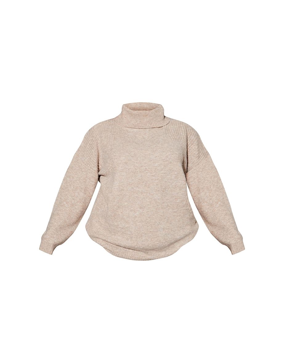 RENEW Plus Oatmeal Knitted Slouchy Roll Neck Jumper - 4