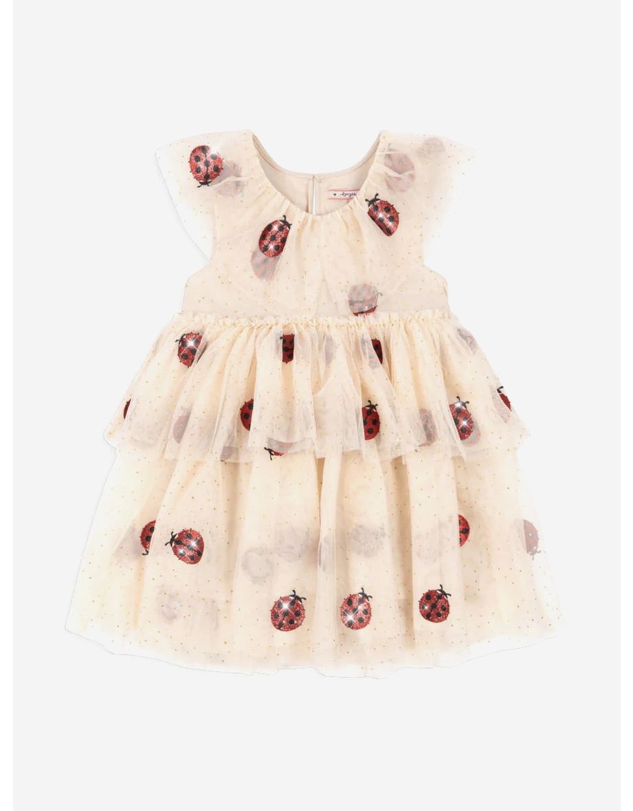 Girls Ladybug Glitter Fayette Dress in Pink