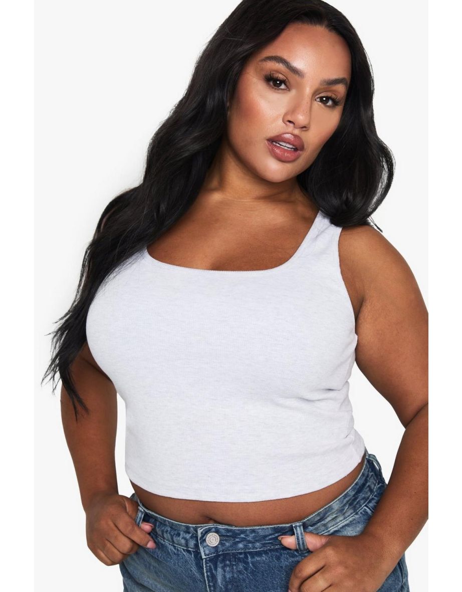 PLUS RIB SCOOP NECK RACER BACK VEST TOP - ash grey - 3