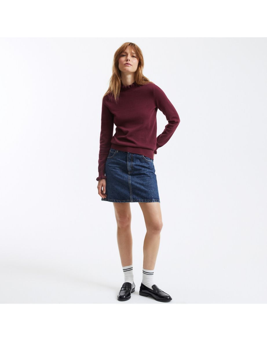 Cotton Long Sleeve Jumper/Sweater with Ruffled High Neck - 4