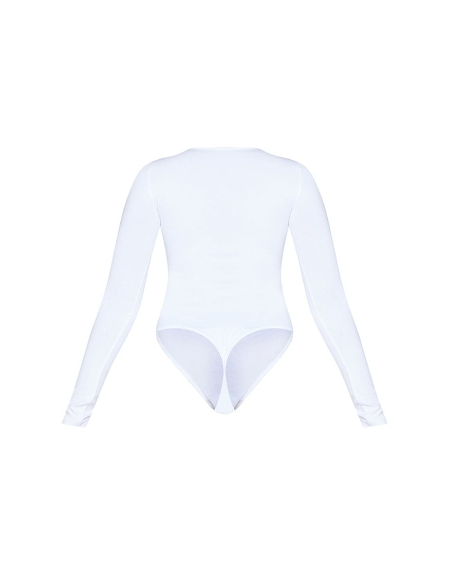 Essential White V Neck Long Sleeve Bodysuit - 5