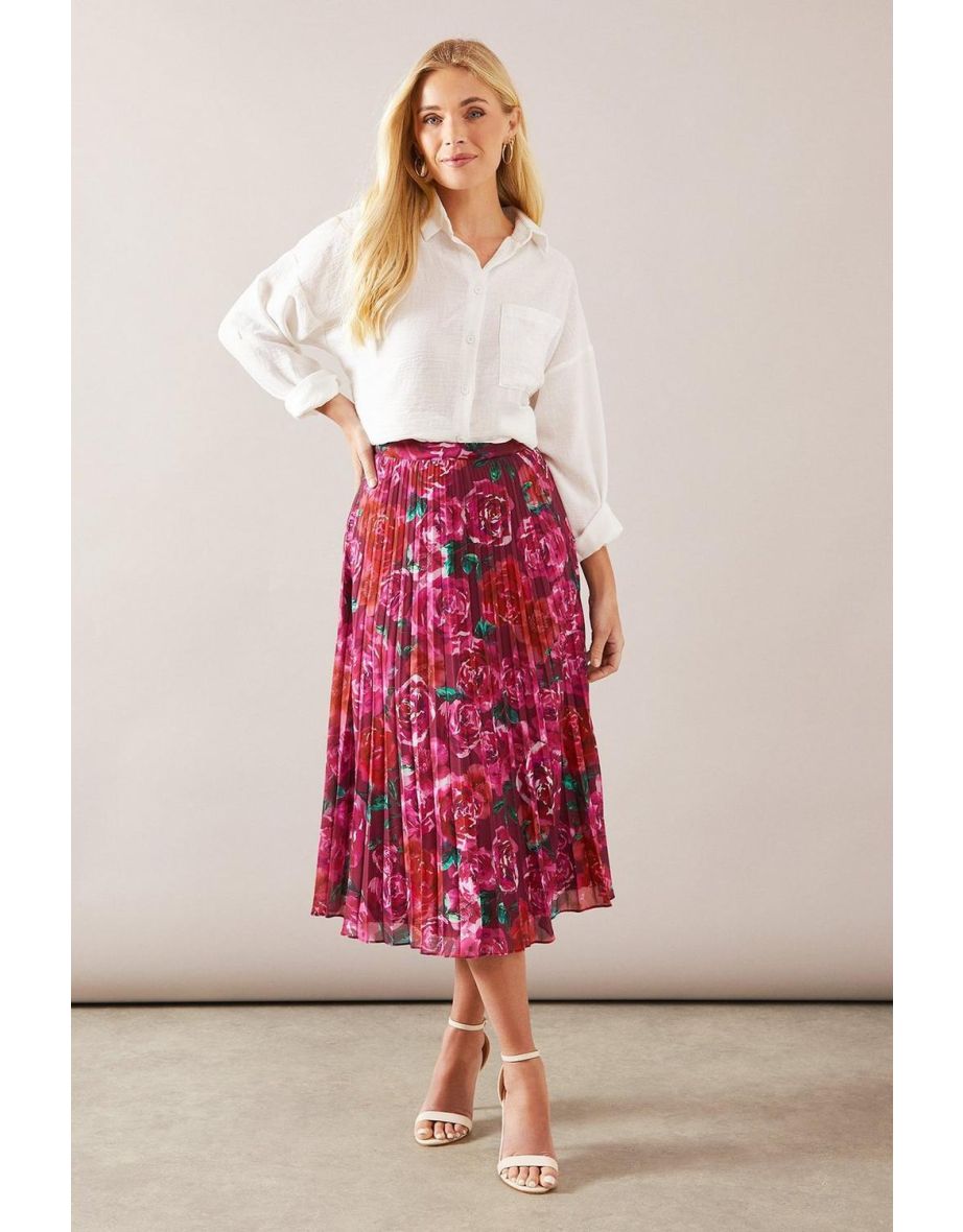 Petite Floral Chiffon Pleated Skirt