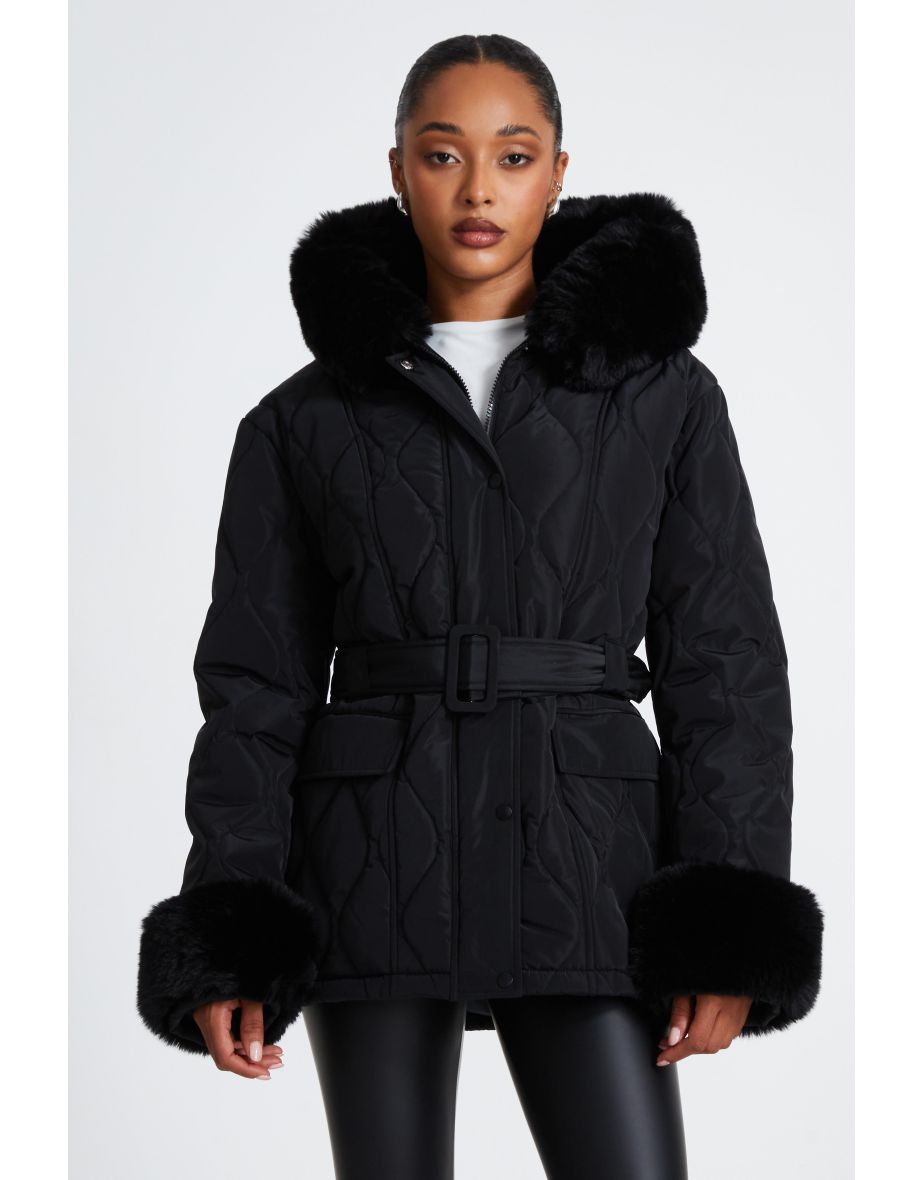 Black Faux Fur Trim Jacket