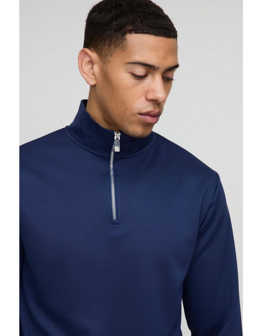 Slim Fit Basic Interlock Funnel Neck Sweatshirt - navy - 2