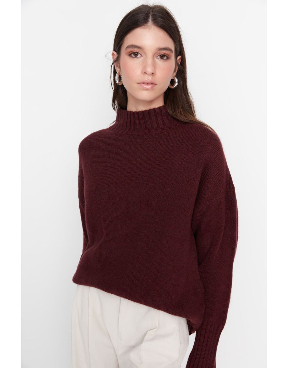 Claret Red Soft Textured Basic Knitwear Sweater