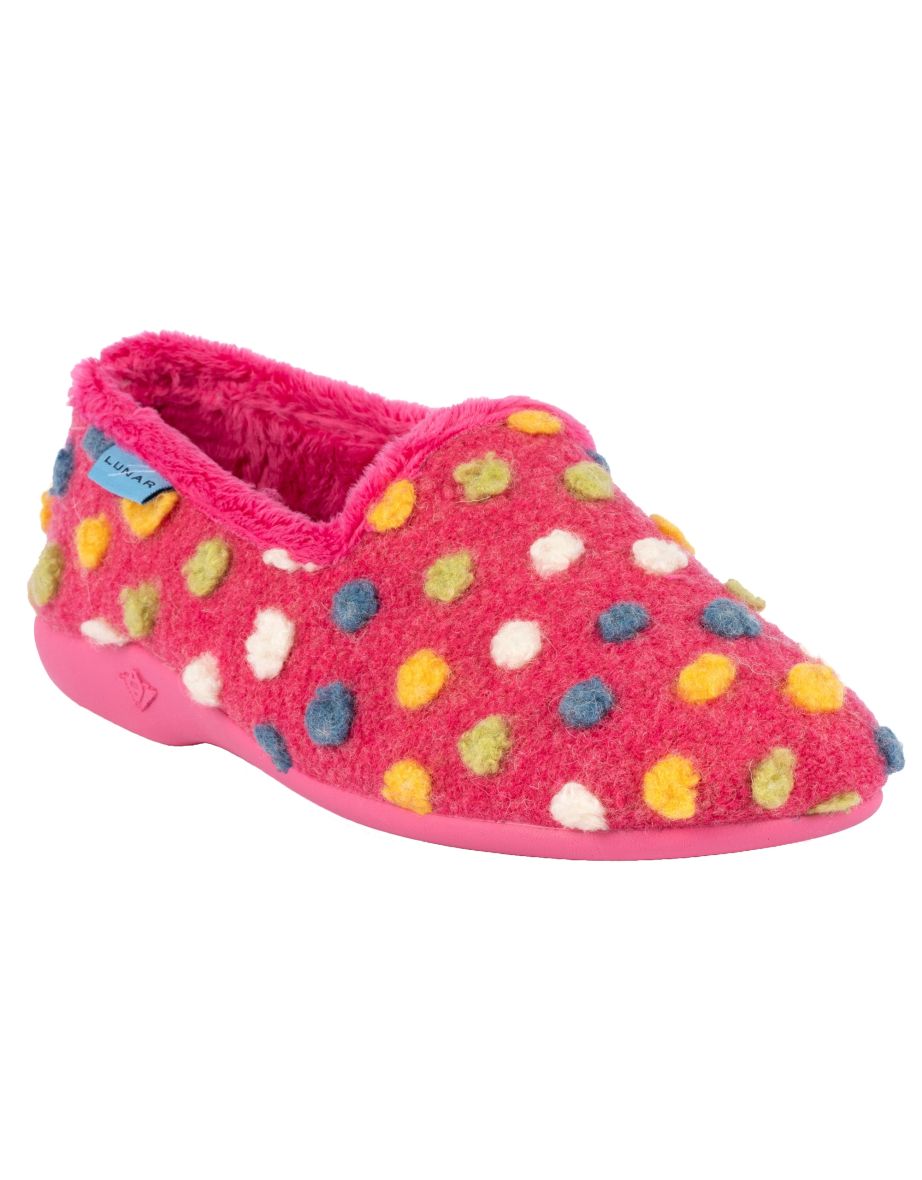 Lunar Womens/Ladies Helix Polka Dot Slippers - Pink