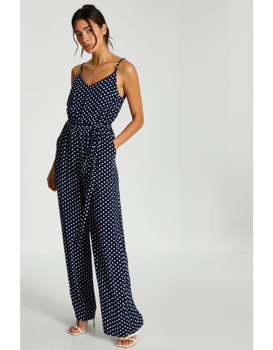 Shop Navy Polka Dot Palazzo Jumpsuit Online in Qatar VogaCloset