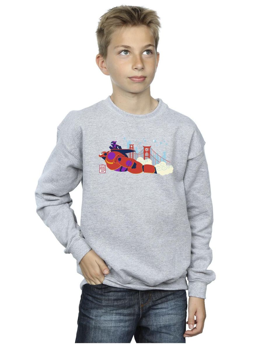 Disney Boys Big Hero 6 Baymax Hiro Bridge Sweatshirt - Sports Grey