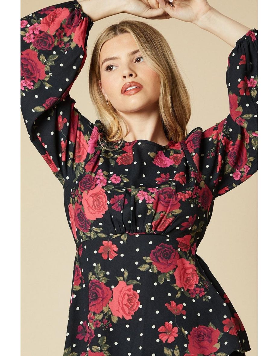 Floral With Spot Tea Blouse - 3