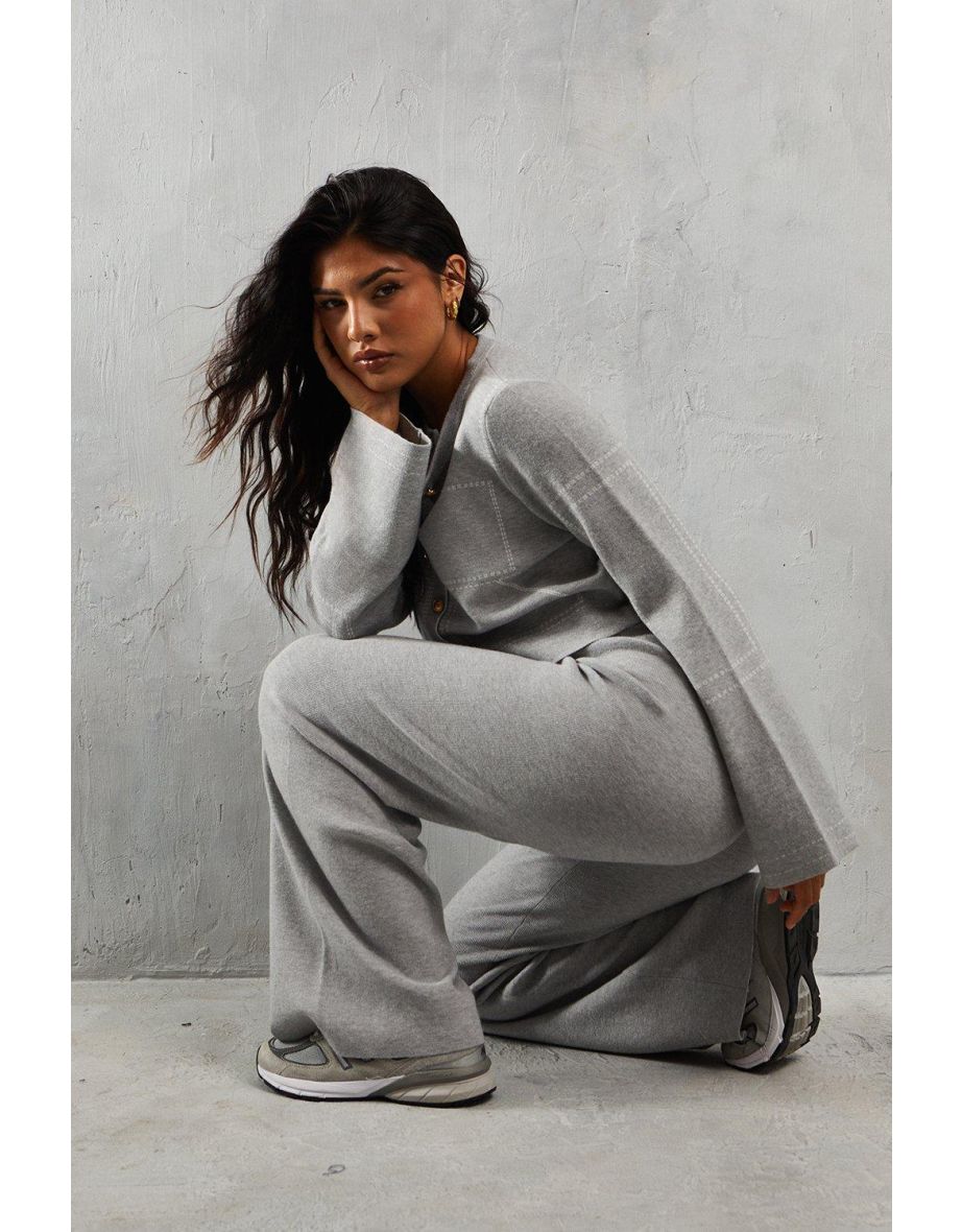Knitted Rib Waistband Wide Leg Trouser - 3