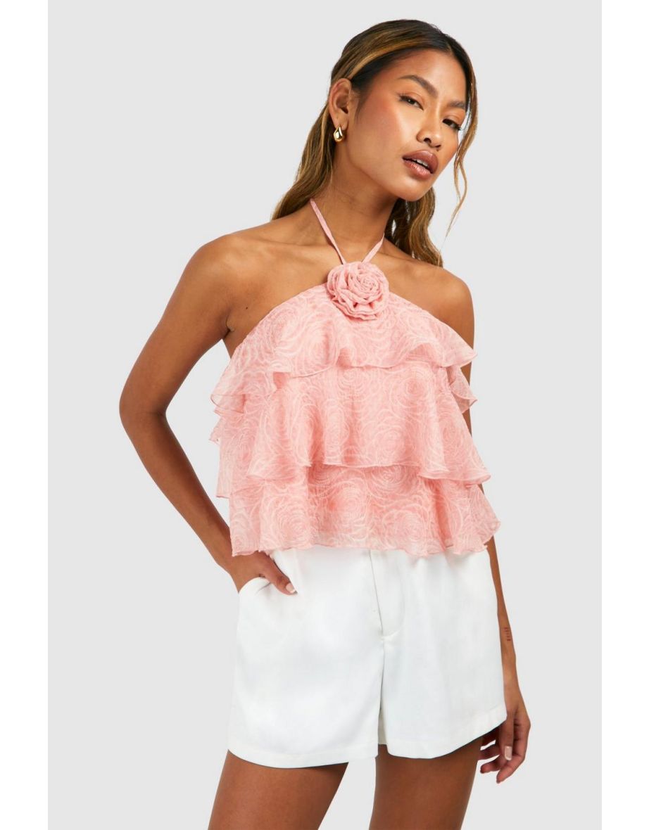 Halterneck Tiered Corsage Cami - rose pink