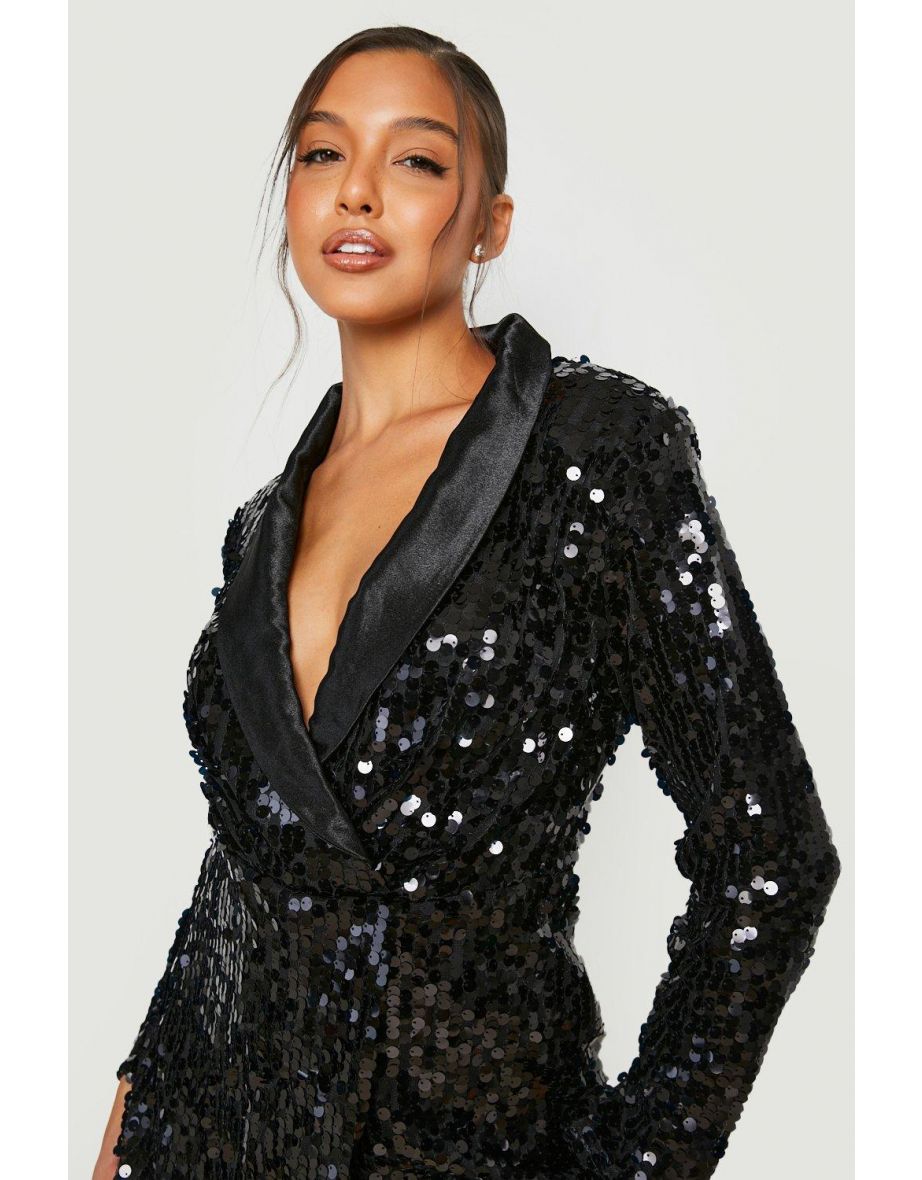 Sequin Blazer Playsuit - black - 3