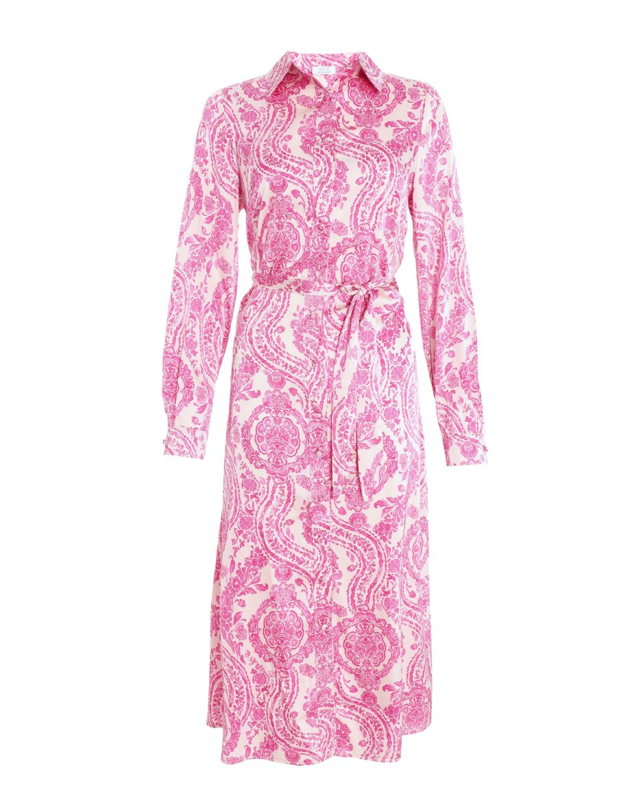 Pink Paisley Satin Shirt Dress - 5