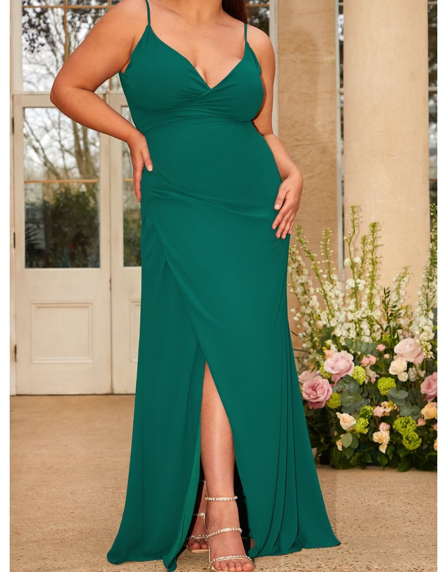 Plus Size Ruched Wrap Maxi Dress in Green - 4