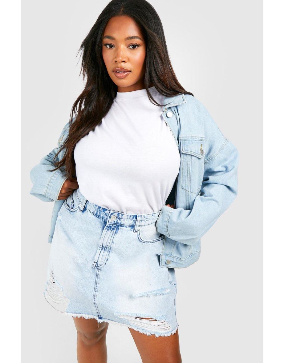 Plus size fashion ripped jean skirt