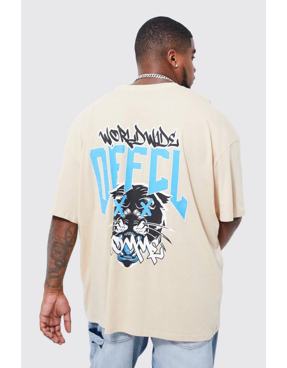 Plus Oversized Gothic Panther T-shirt - sand
