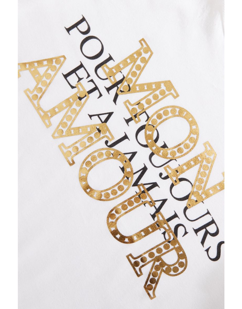 White Slogan Organza Sleeve Top - 5