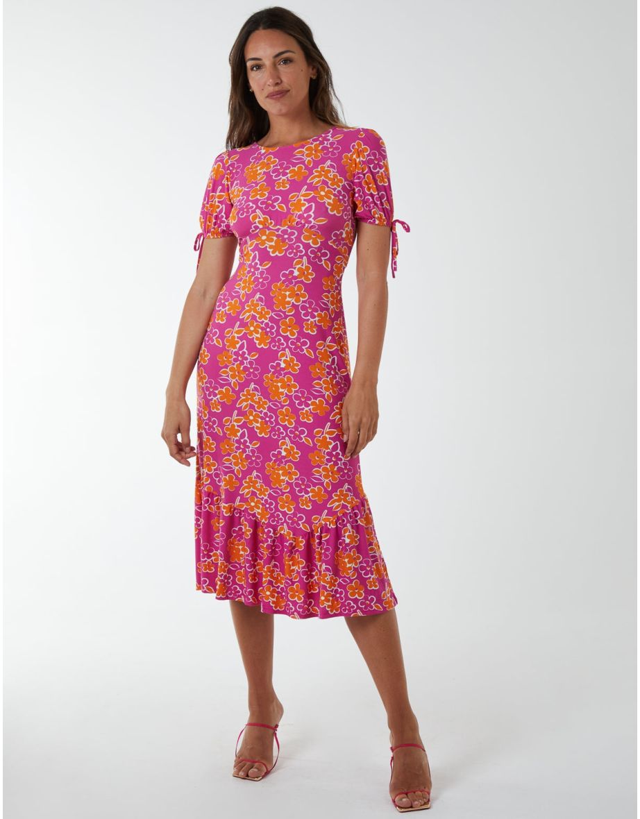 Crew Neck Midi Dress With Scrunchie Back Detail - 3